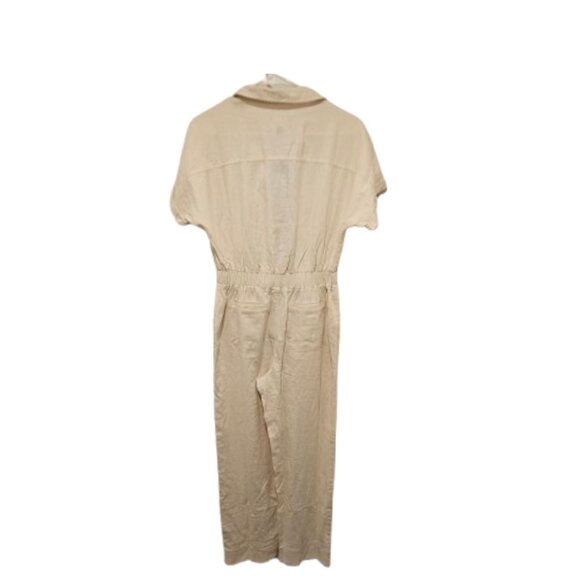 Beige Utility Jumpsuit with Tie Waist – Casual One-Piece (six pockets) - Picture 2 of 3